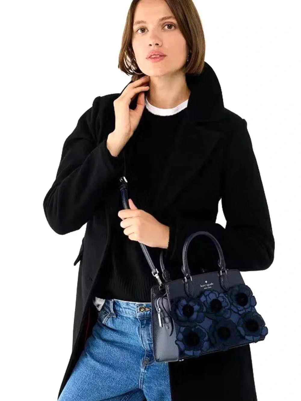 NWT Kate Spade New York Navy Floral Appliqué Satchel Crossbody Bag
